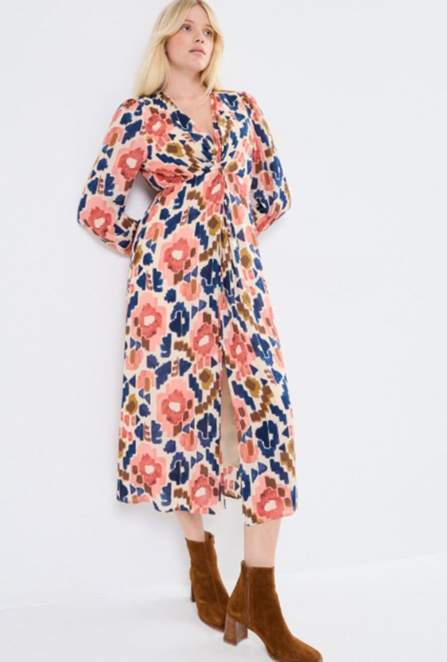 Grace & Mila Nour Dress Women's Size Medium Beige Ethnic Print Maxi Dress